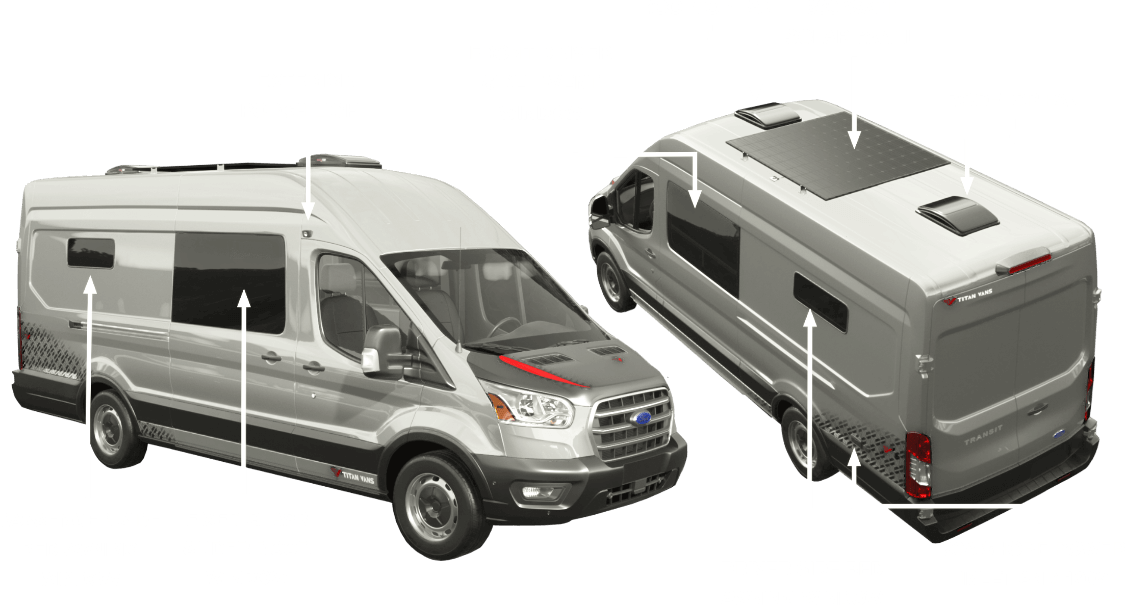 Exterior features infographic of the Classic 148 EL camper van