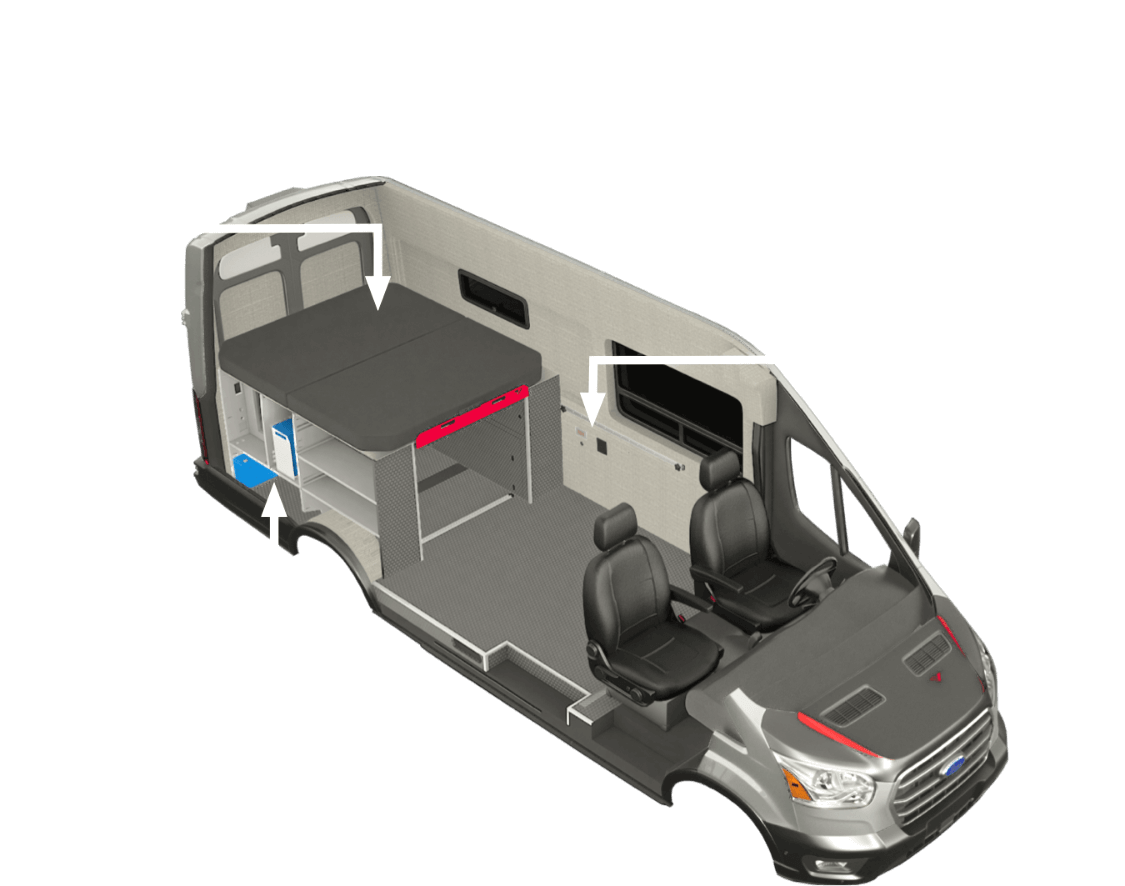 Interior features infographic of our camper van