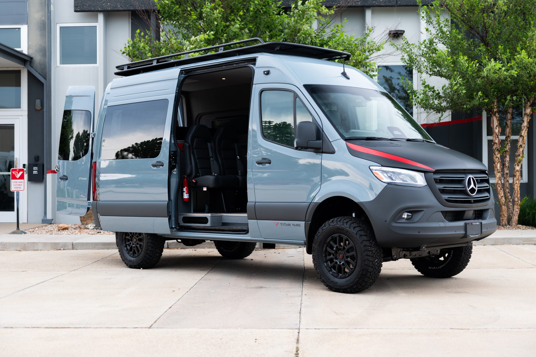 Camper van with slider door open