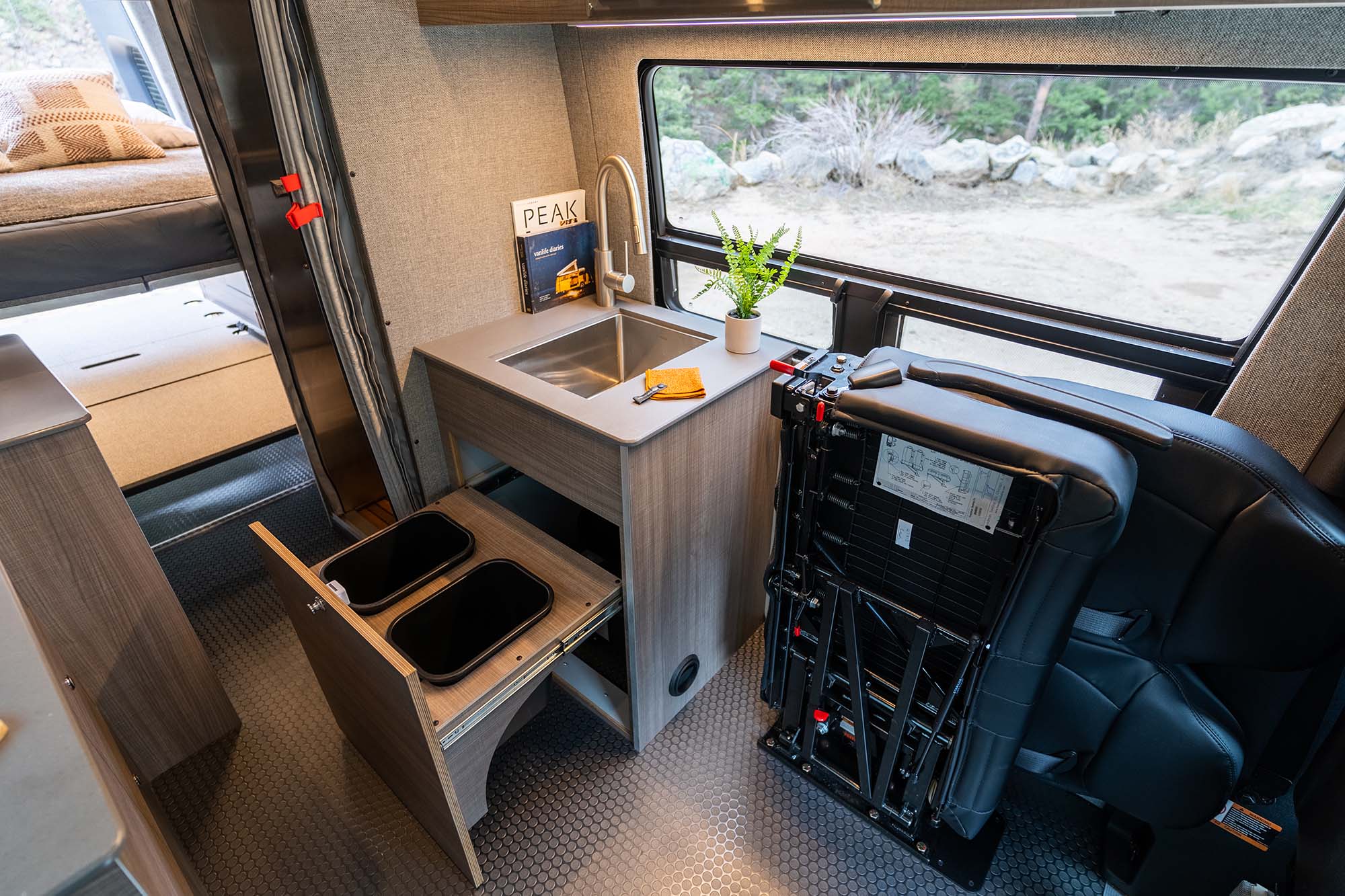 Camper van seat stowed