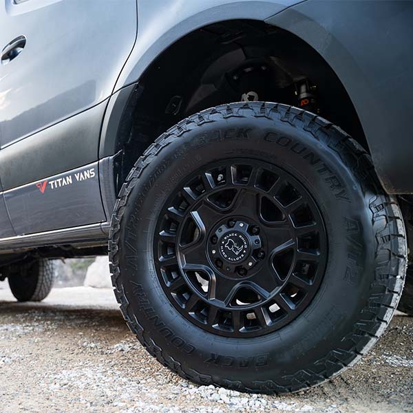 wheel and tire on a camper van
