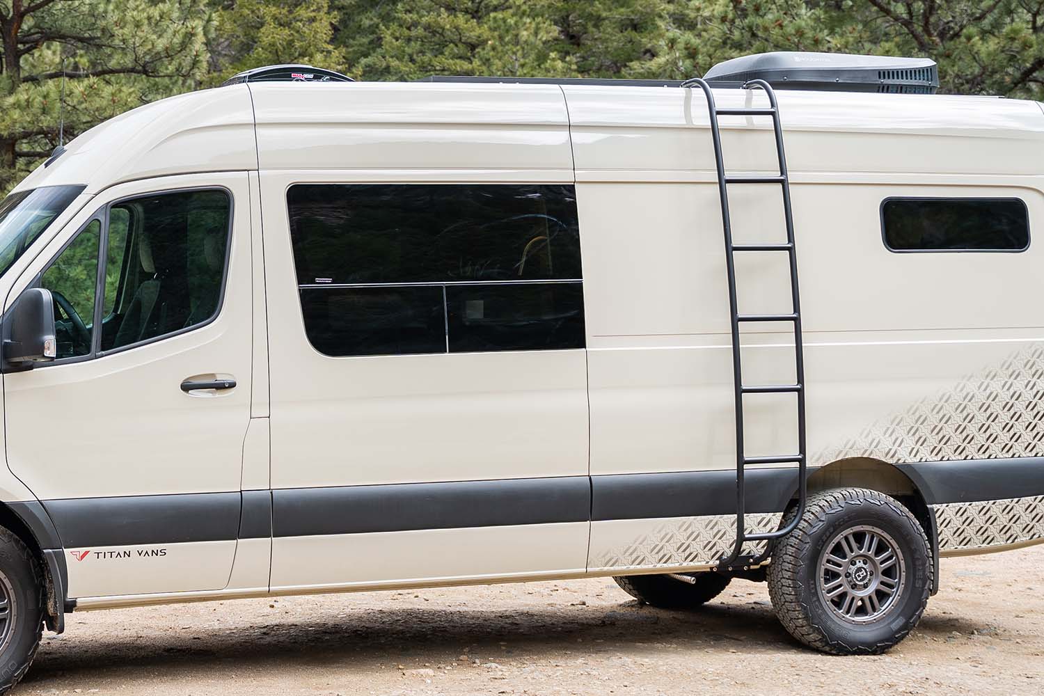 side profile of upgraded camper van