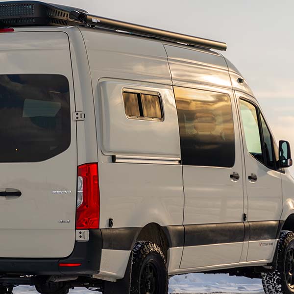 flares on rear passenger side of camper van