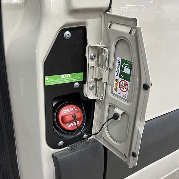 fuel tank filler port of camper van