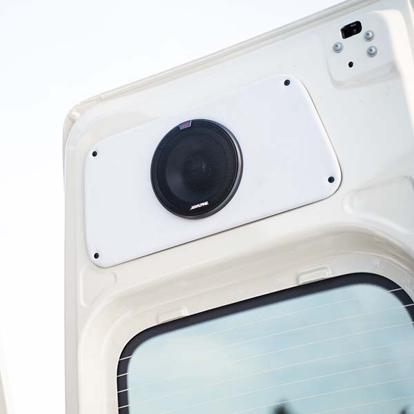 speaker in rear door of camper van