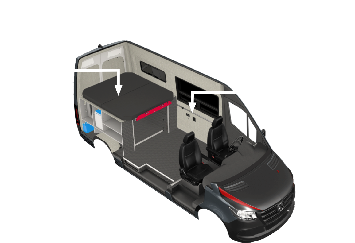 Interior features infographic of our camper van