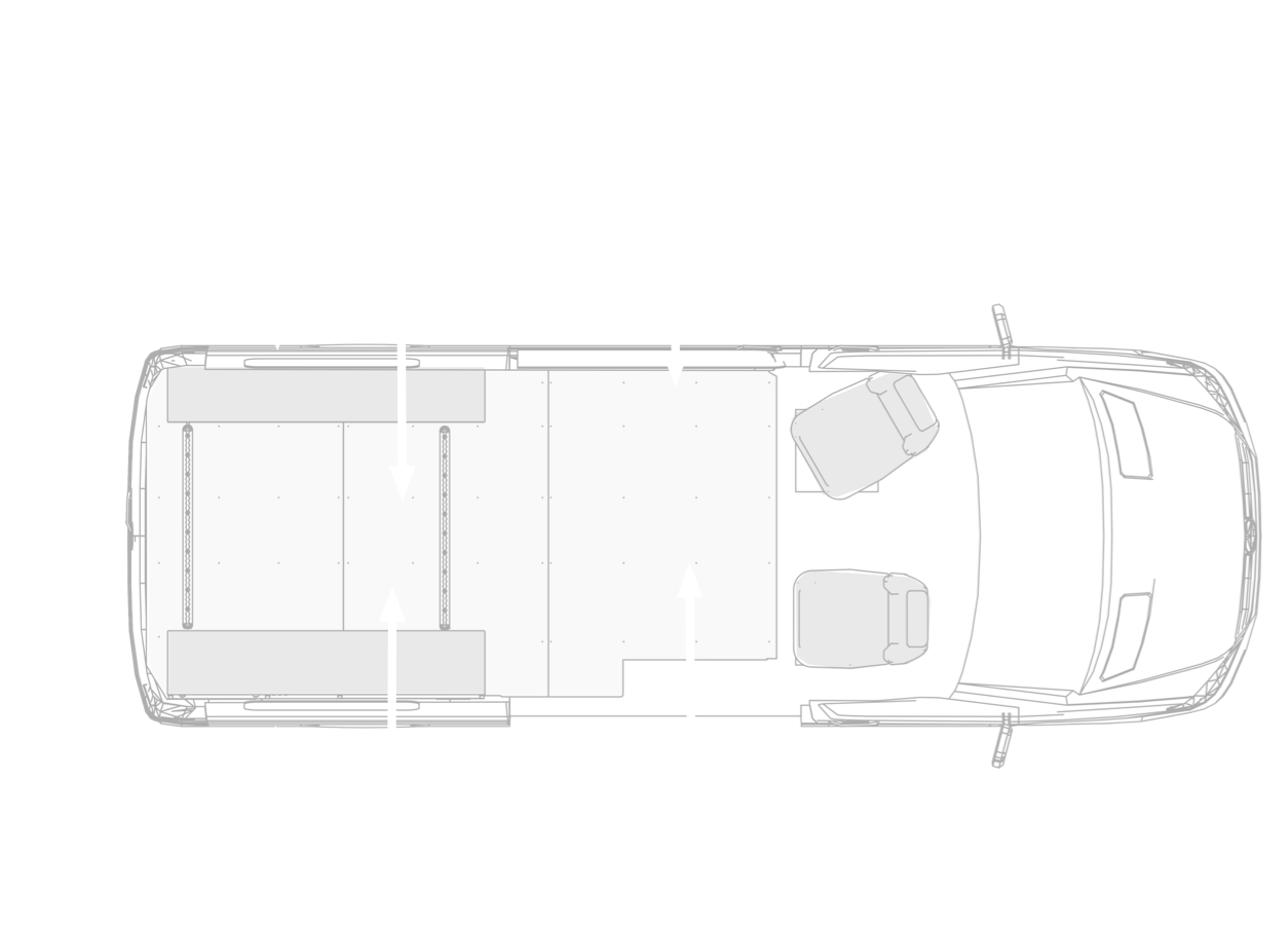 Top view infographic showing the interior of our camper van