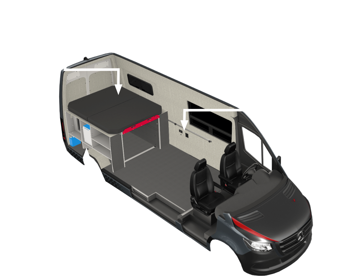 Interior features infographic of the Classic 170 camper van