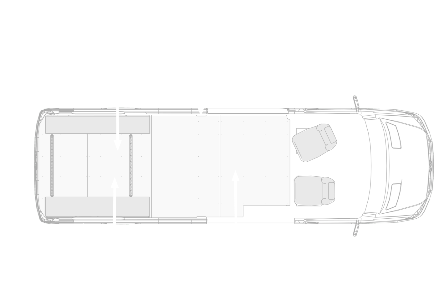 Top view infographic showing the interior of the Classic 170 camper van
