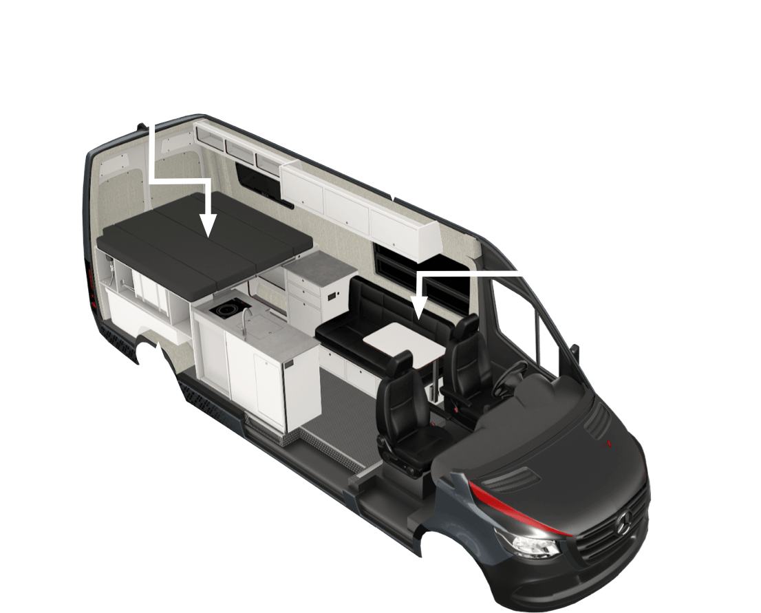 Interior features infographic of our camper van