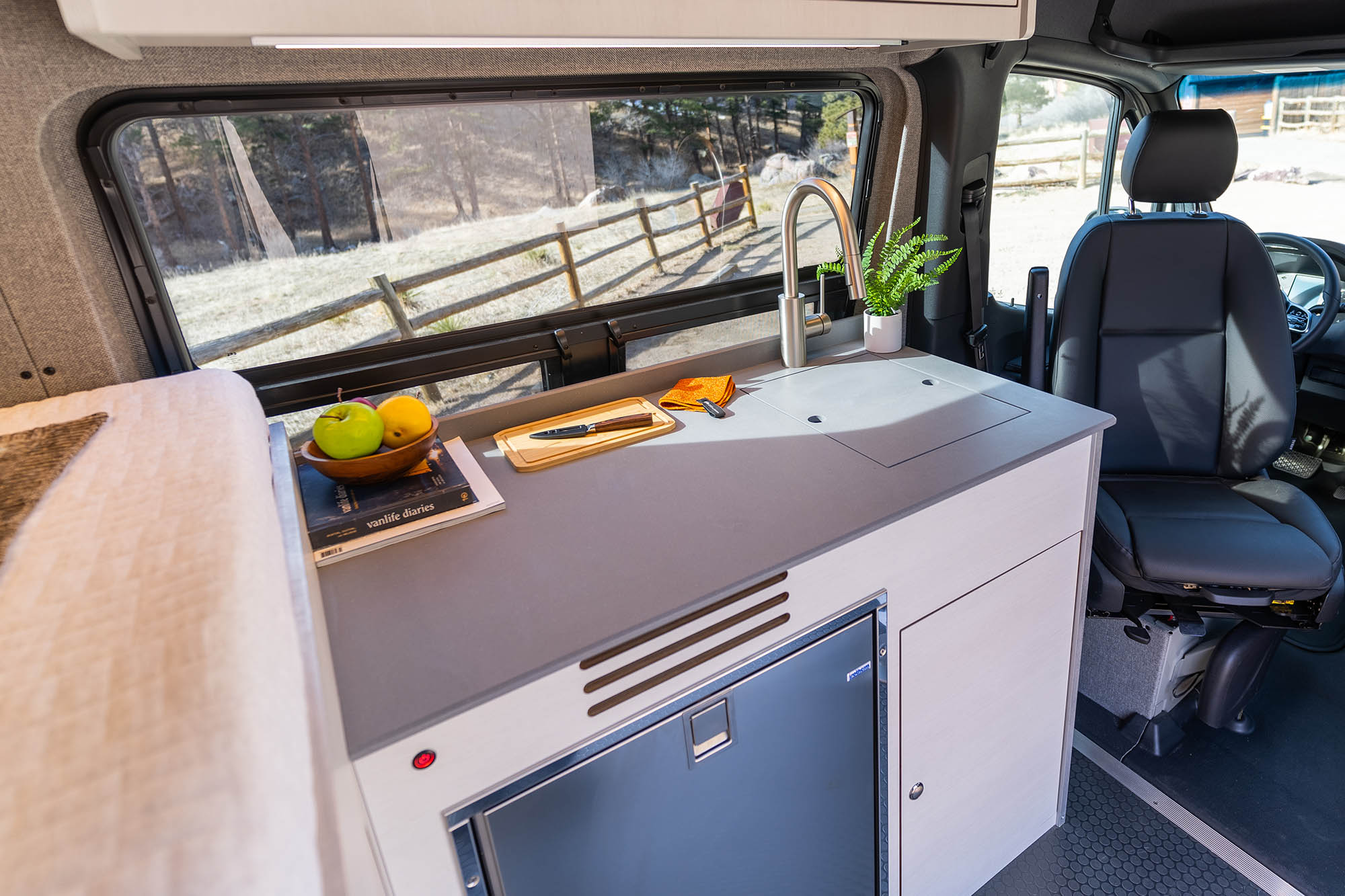 The Kronos camper van's kitchen galley