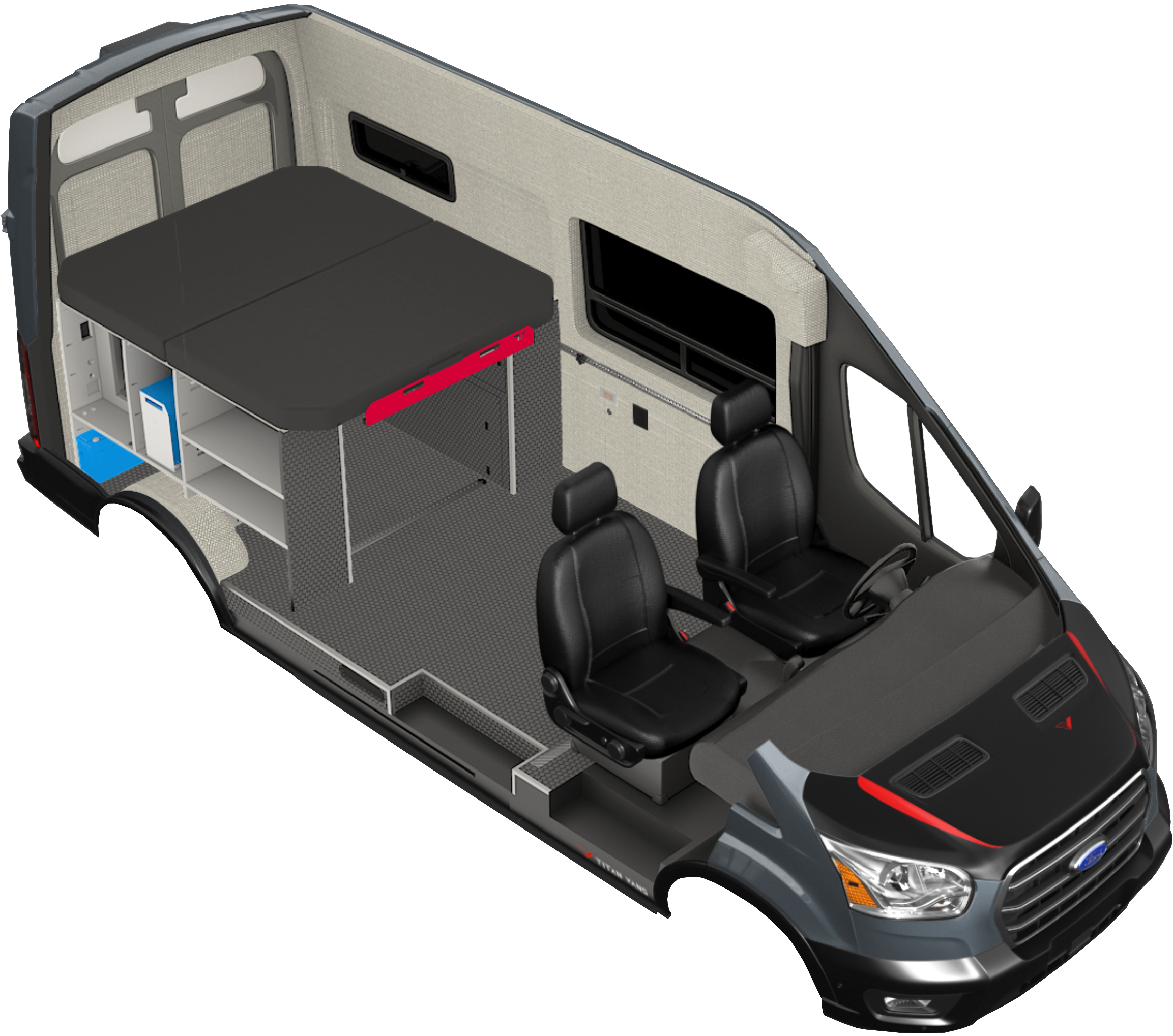 Rendering of the Classic 148 camper van conversion on a Ford Transit 148" chassis