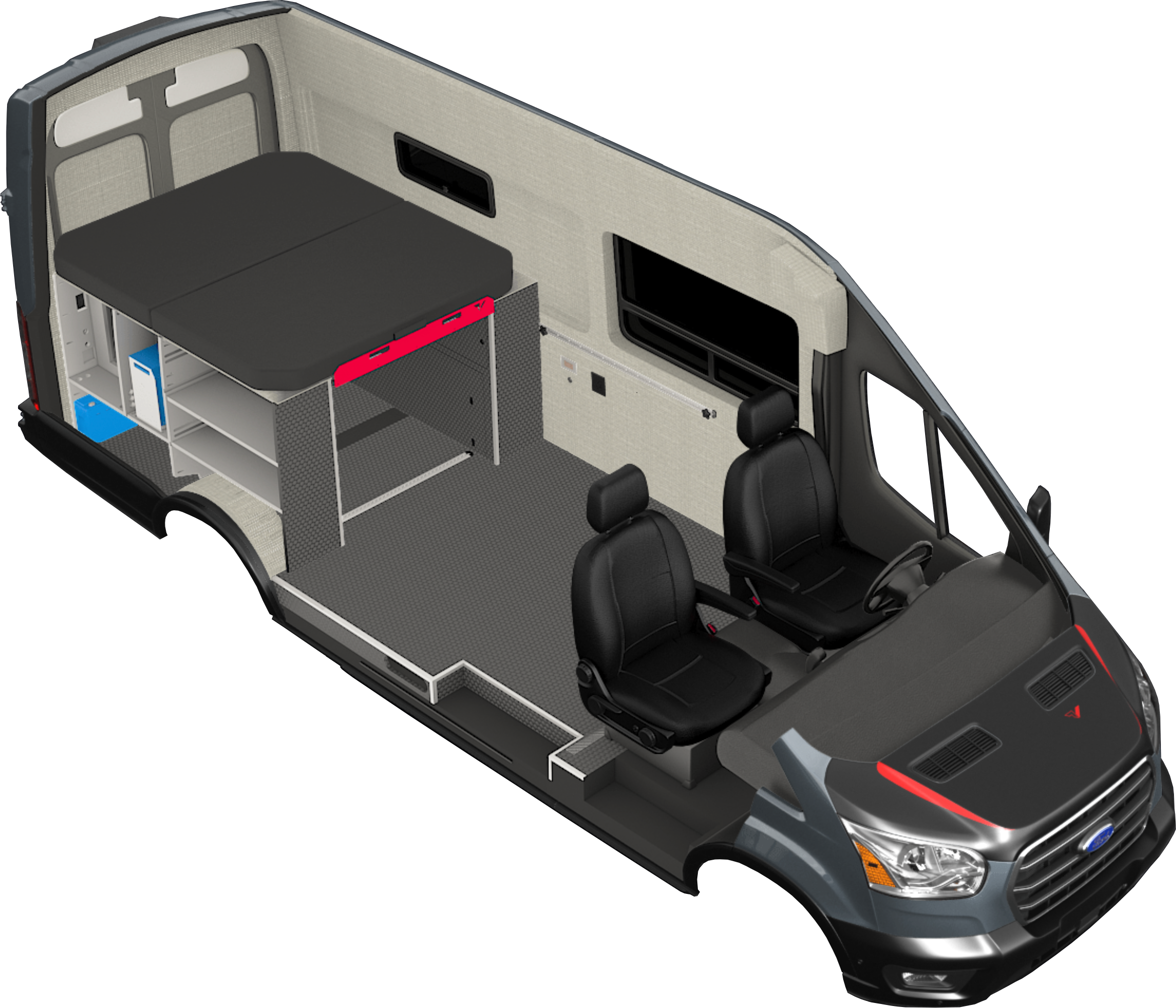 Rendering of the Classic 148 EL camper van conversion on a Ford Transit 148" EL chassis