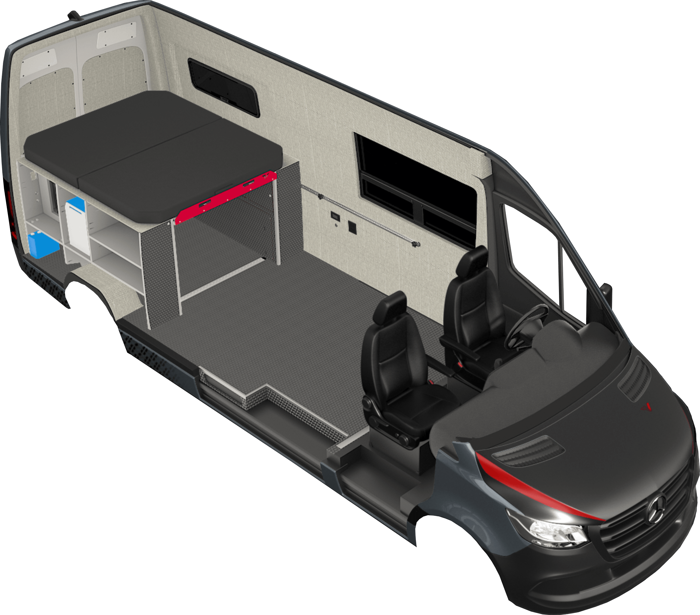 Rendering of the Classic 170 camper van conversion on a Mercedes Sprinter 170" chassis