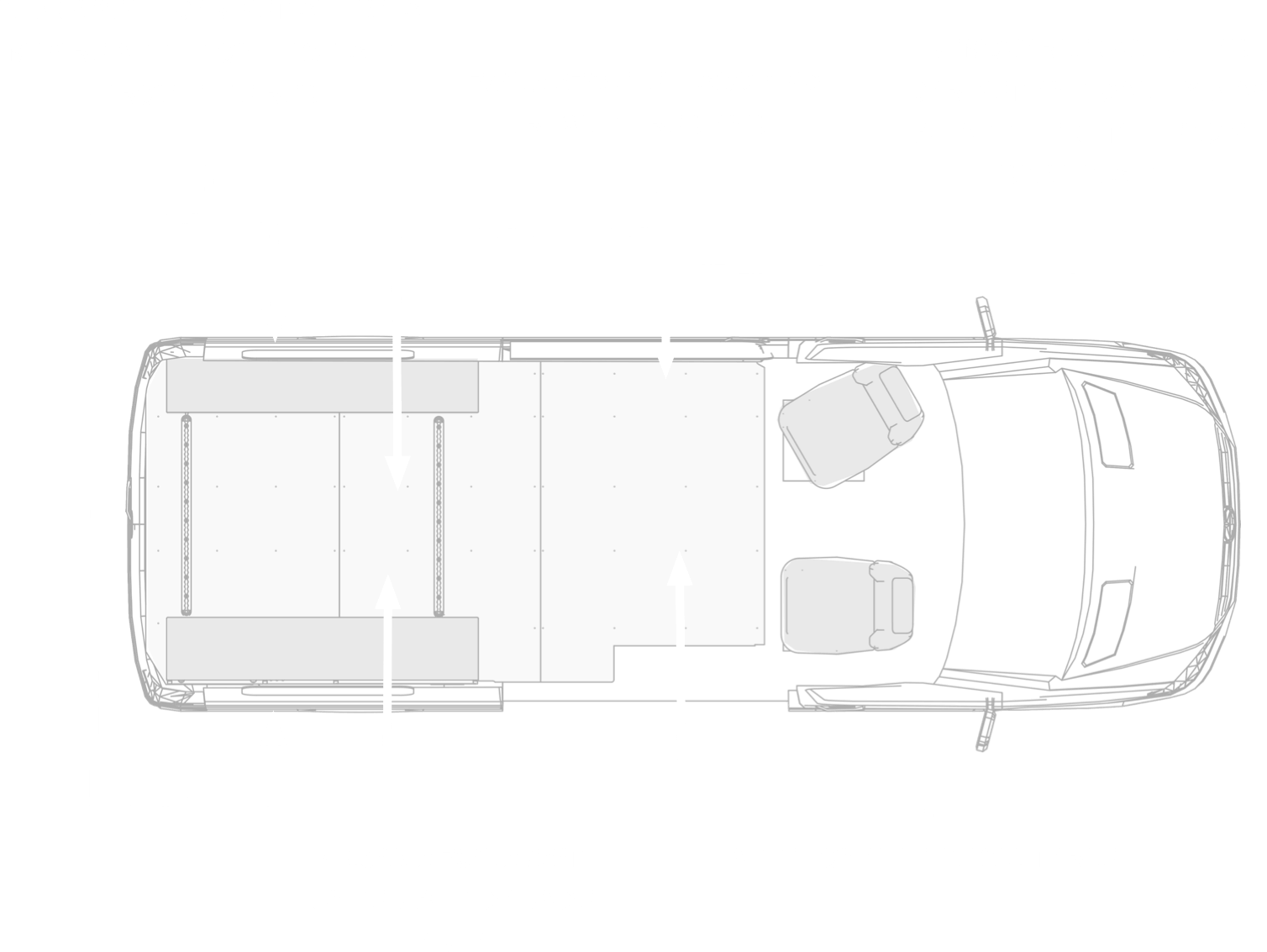 Top view infographic showing the interior of our camper van