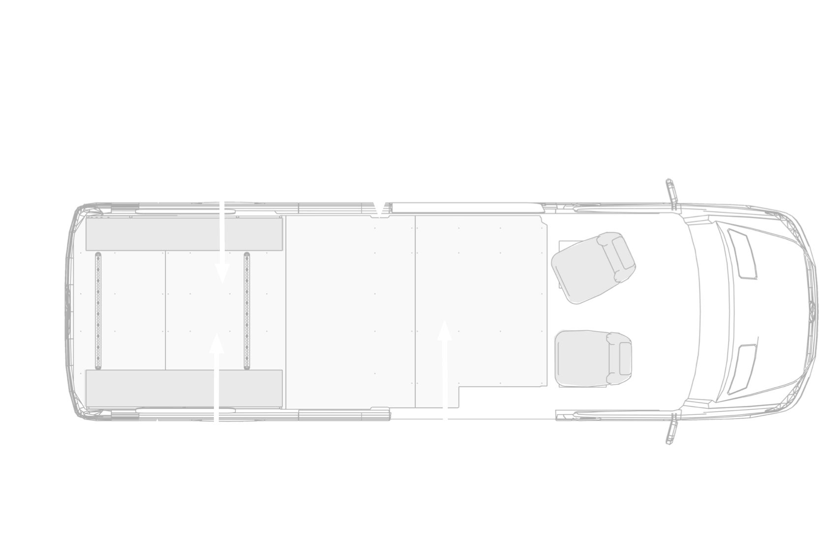 Top view infographic showing the interior of our camper van