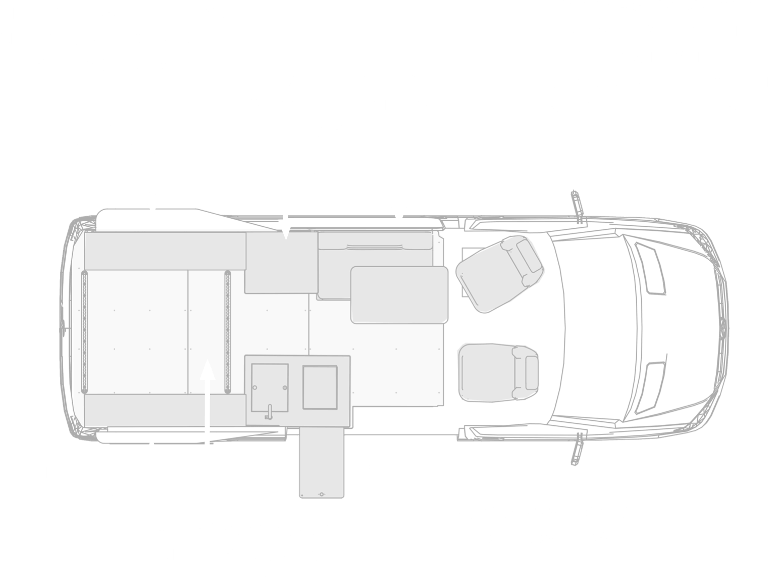 Top view infographic showing the interior of our camper van