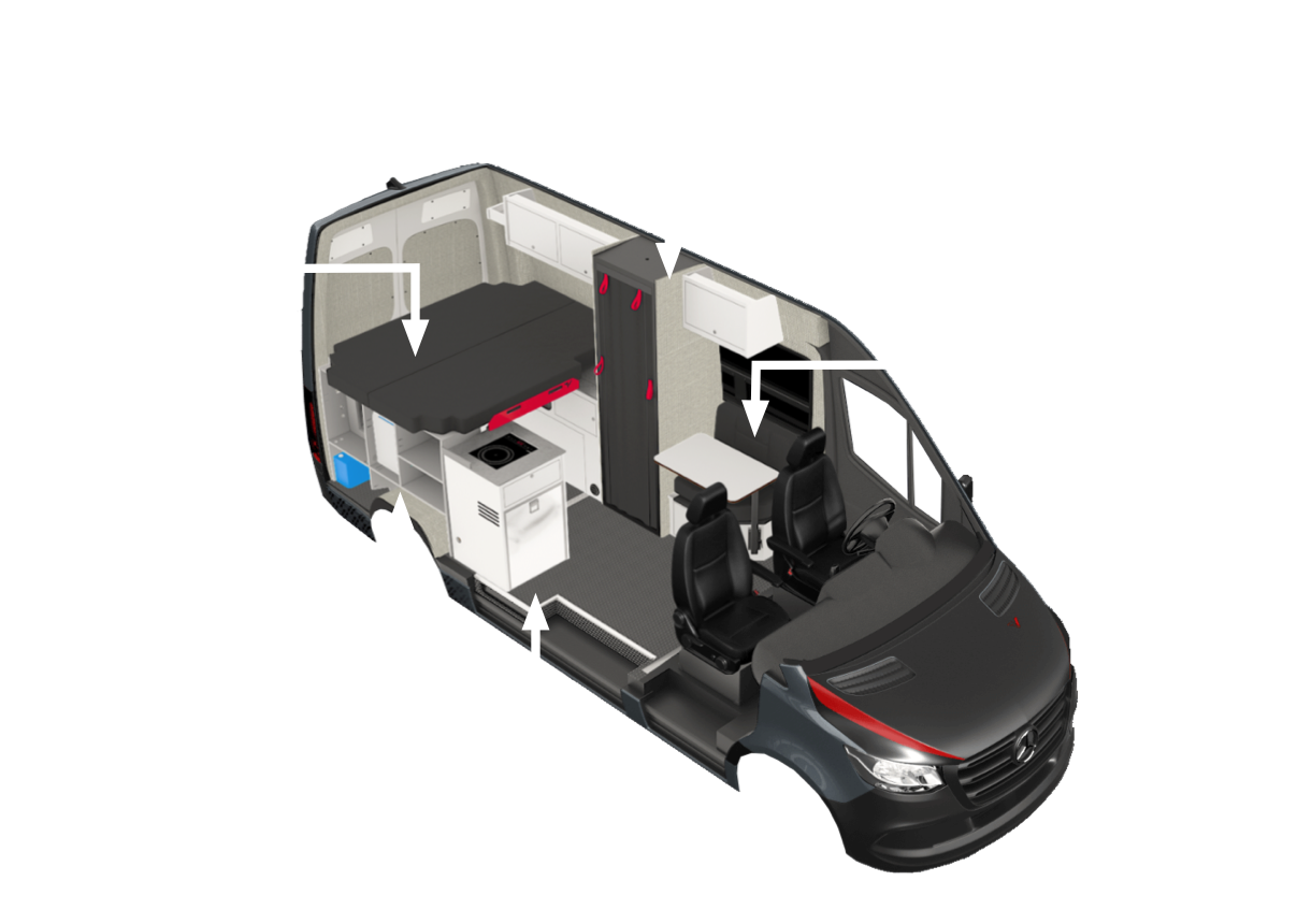 Interior features infographic of the Ultra camper van