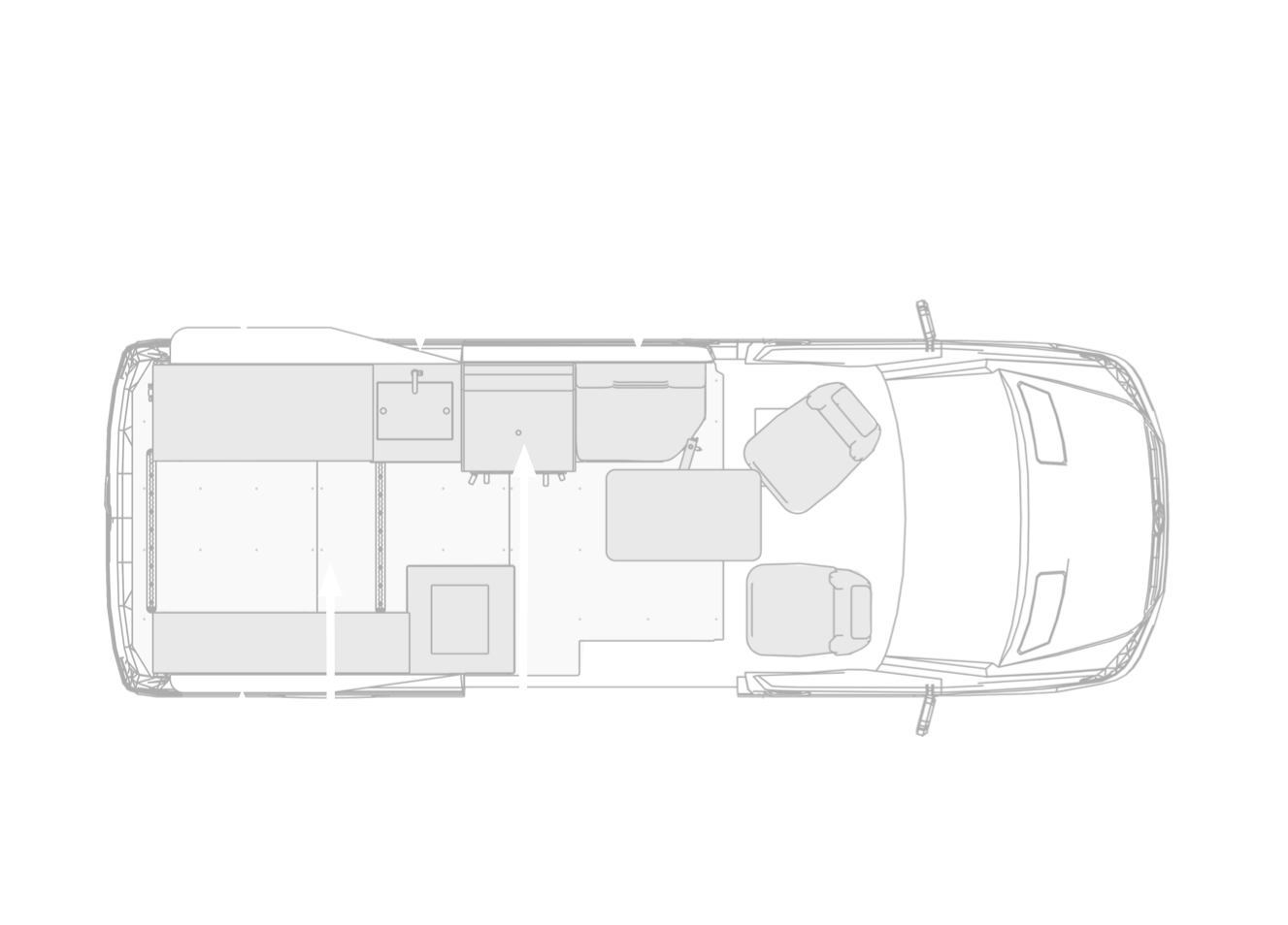 Top view infographic showing the interior of the Ultra camper van