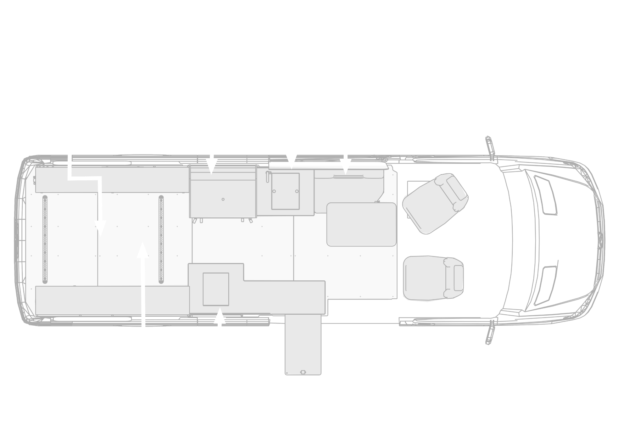 Top view infographic showing the interior of our camper van